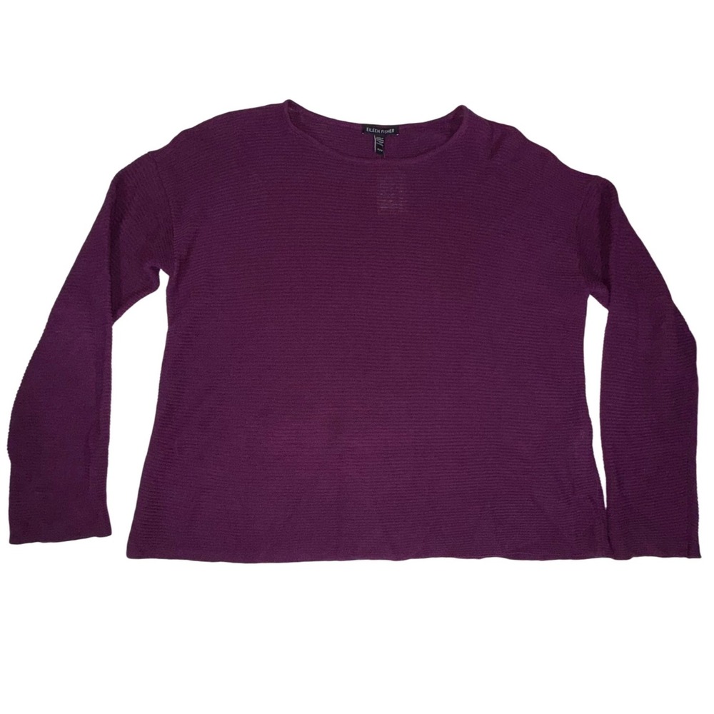Eileen Fisher Sweater Womens XS Purple 70% Organic Linen Cotton Boxy Crewneck